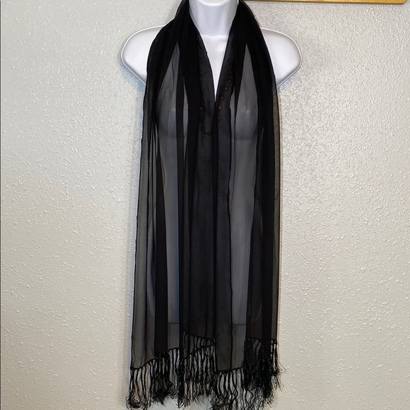 Elegant Black Sheer Wrap with Fringe Tassels & Beads - Picture 5 of 5